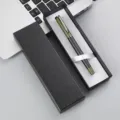 Set de pluma estilográfica de regalo empresarial con diseño a rayas verdes Morandi. - Paquete de Caja de Tapa y Base / Verde Morandi