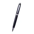 Black metal ballpoint pen, stylish twist action design with silver trim for business gift. - Shiny Black