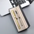 Gold metal ballpoint pen gift set with replacement refill in black presentation box for business. - Luxury Gold Pen with 1 Refill Pen Box