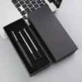 Black metal signature pen gift box set with two refills, business office stationery gift item. - Black Pen + Paper Box with Two Refills