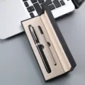 Black metal ballpoint pen gift set with elegant presentation box and refill for business. - Black Pen with Silver Clip & Box with 1 Refill