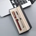 Red metal ballpoint gift pen set with refill and elegant black box for business office use - Wine Red Pen with 1 Refill Pen Box