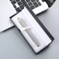Stainless steel metal ballpoint pen with gold trim in gift box, professional business gift. - Silver Pen with 041# Pen Box