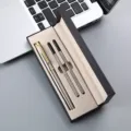Business metal rollerball pen gift box set with two refills, stylish office stationery product. - Silver Pen With Gold Clip / Double Pen Slot Box