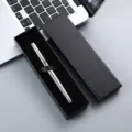 Metal signature pen gift box set with elegant striped barrel and premium black case. - Lid and Base Paper Box / Silver