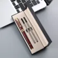 Business metal ballpoint pen gift set with two refills in a luxury presentation box. - Wine Red Pen with Two Refills and Pen Box