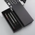Morandi color metal rollerball pen gift set with two refills in a black box for office. - Morandi Red Pen with 2 Refills Paper Box