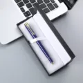 Elegant blue metal gift pen set with gold trim in a luxury black box for business. - Royal Blue Pen with 041# Box