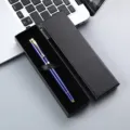 Business metal ballpoint pen gift set in black luxury box with blue and gold finish. - Sapphire Blue Pen with Lid and Base Box