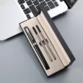 Business metal ballpoint pen set with two refills in black gift box for office. - Black Pen with Silver Clip + Double Refill Pen Box
