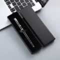 Black metal ballpoint pen with luxury gift box for business office and corporate gifting. - Black Pen with Silver Clip and Lid and Base Box