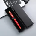 Red metal ballpoint pen in black gift box, ideal for corporate advertising gifts and office use. - Chinese Red Pen with Lid and Base Box