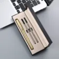 Luxury metal signature pen gift set with elegant gold ribbed barrel and two refills. - Double Pen Slot Box / Gold