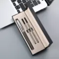 Metal signature pen gift box set with two refills, elegant business office stationery item. - Double Pen Slot Box / Silver and Gunmetal