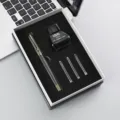 Set de regalo de pluma estilográfica verde Morandi con tinta negra y cartuchos oficina - Paquete de Caja de Botella de Tinta / Verde Morandi