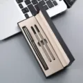 Luxury metal rollerball pen gift set containing two refills in a sleek black box. - Double Pen Slot Box / Gunmetal
