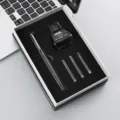 Lujoso juego de pluma estilográfica negra con tinta en botella y cartuchos para oficina. - Paquete de Caja de Botella de Tinta / Negro Morandi