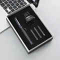 Set de regalo de pluma estilográfica azul Morandi con tinta negra de 30ml para negocios. - Paquete de Caja de Botella de Tinta / Azul Morandi