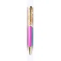 Pink metal liquid floating gold foil ballpoint pen crystal luxury custom logo writing gift. - Fuschia