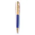 Blue metal ballpoint pen featuring transparent upper barrel with floating gold foil inside. - Royal Blue