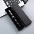 Black Metal Ballpoint Pen Gift Set with Elegant Box and Velvet Interior for Business - Black Pen with Silver Hardware & Gift Box
