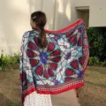 Oversized ethnic style printed scarf, boho geometric shawl for beach travel and sun protection. - 185cm / Style 6 (31-2)