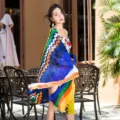 Oversized ethnic beach scarf women colorful geometric pattern summer shawl sun protection - Pattern 4