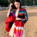 Colorful zig-zag print beach scarf and oversized summer shawl for women vacation wear - Pattern 5
