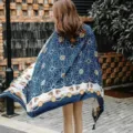 Blue chain print silk scarf, elegant women's shawl and beach wrap for summer sun protection. - 150