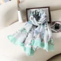 Women botanical floral print sunscreen scarf, elegant fringe shawl, lightweight summer neck wrap. - Style 10