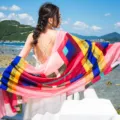 Oversized colorful geometric beach scarf, lightweight summer sun protection women shawl. - Pattern 6