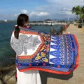 Boho ethnic print large silk scarf women summer beach shawl sunscreen vacation wrap - 164