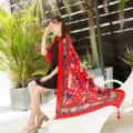 Telo mare etnico estate scialle rosso oversize versatile lungo sciarpa da spiaggia - Colore 13