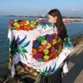 Large pineapple print beach towel summer sunscreen shawl stylish women silk scarf vacation wear - 167