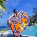 Ethnic print beach scarf shawl, colorful elephant pattern summer resort sun protection wrap. - L113