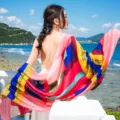 Vibrant geometric print summer beach shawl and sun protection scarf for women vacation style - L09