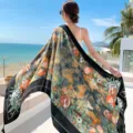 Summer beach scarf shawl for women, lightweight floral print design for vacation outdoor use. - L194