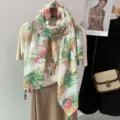 Spring summer floral print scarf elegant lightweight cotton linen shawl sun protection wrap - Color 1