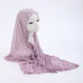 Details of the purple crinkled lightweight headscarf for women spring summer shawl wrap. - 6
