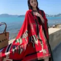 Red horse belt print scarf, fashionable seaside holiday shawl, versatile women's wrap. - 2311