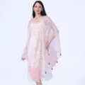 Women ethnic Chinese style shawl cape lightweight paisley tassel poncho travel fashion wear - Pink Mood