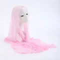 Pink lace headscarf detail view, lightweight summer sunscreen shawl and long veil for women. - 9