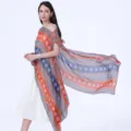 Ethnic style women's cape shawl orange blue printed bohemian poncho cloak for travel - Extended Version