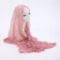 Pink crinkle lace head cover details, lightweight breathable summer scarf drape. - 13
