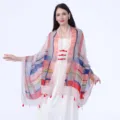 Chinese style printed tassel shawl women lightweight breathable cloak ethnic cape variant item - Geometric