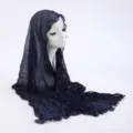 Dark blue crinkled sheer headscarf detail view, lightweight summer sun protection gauze fabric. - 14