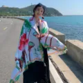 Floral Print Beach Scarf Vacation Sunscreen Shawl Fashion Women Summer Travel Wrap - 88182320