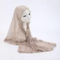 Detailed view of the lightweight crinkled sheer headscarf in light khaki, delicate fabric texture. - 17