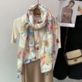 Spring summer floral print scarf elegant lightweight shawl versatile cotton linen feel women accessory - Color 3
