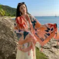 Fairy style floral print silk scarf, beach sun protection shawl and stylish women's wrap. - Age of Blossoms